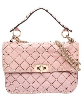 Valentino Quilted Leather Rock Stud Spike Top Handle Medium Shoulder Bag